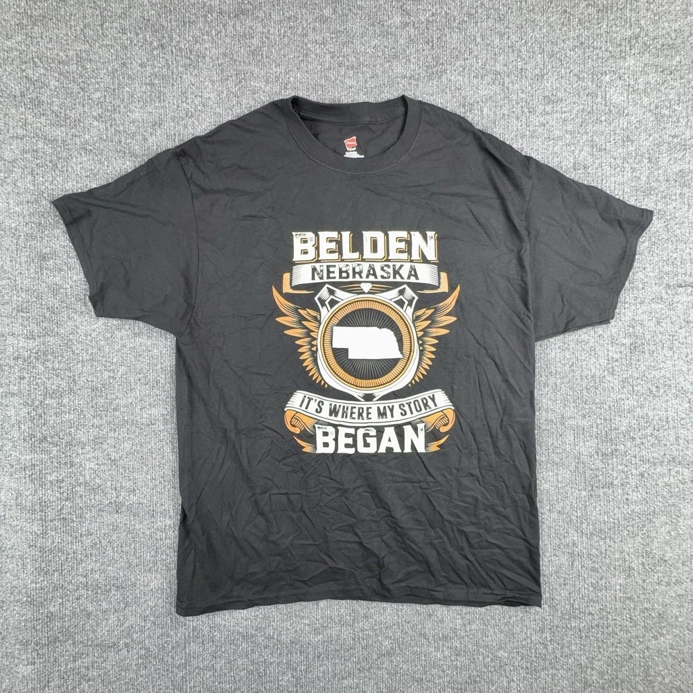 Hanes Shirt Mens XL Black Belden Nebraska My Story Began Graphic Travel Tee